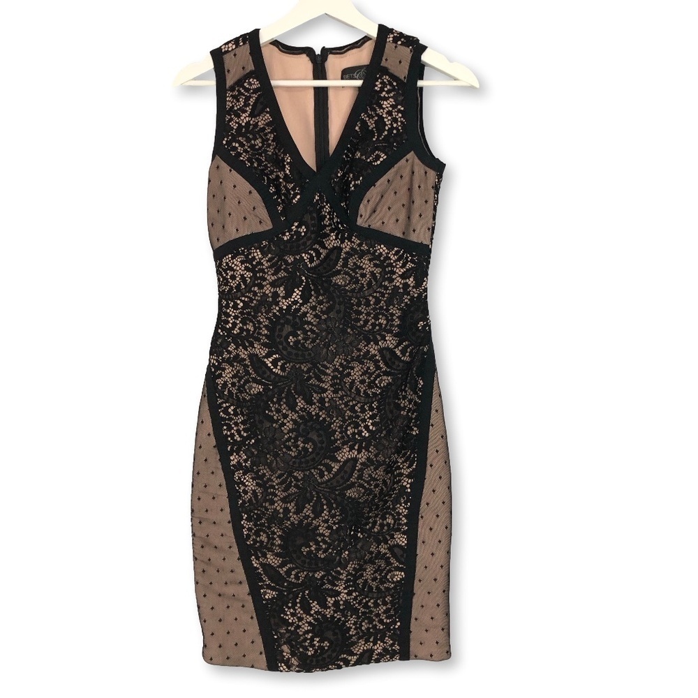 Betsy & Adam Lace Bodycon V Neck Dress Size 2